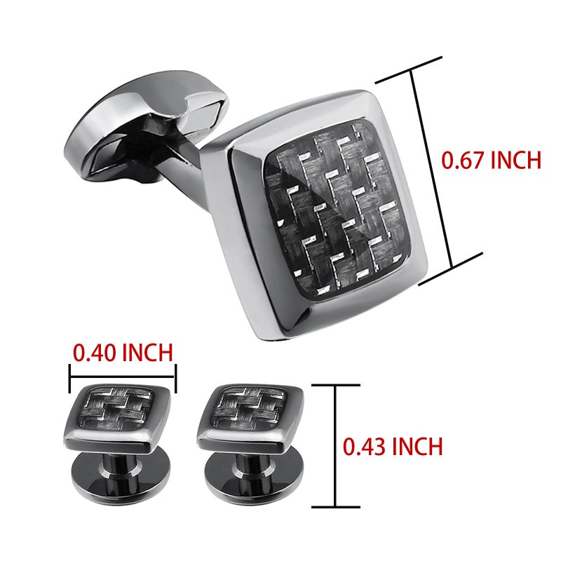 HAWSON Cufflinks and Studs for Men-Fashion Men Vintage Enamel Carbon Fiber Tuxedo Shirt Cufflinks and Studs Set for Regular Wedding Business Accessories (Silver Circle cufflinks set) - Image 4